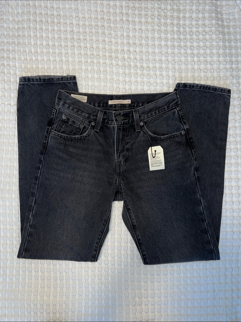 Levi’s Premium Middy Straight Jeans Women’s Size 25 Black Wash High Rise Denim